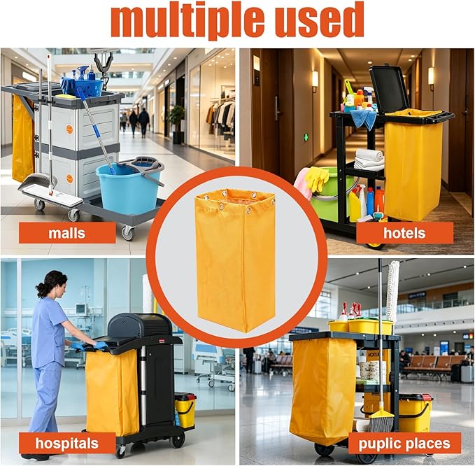 Replacement Janitorial Cleaning Cart Bag: Commercial Products 23 Gallon Industrial Janitorial Vinyl Cart Bag with 6 Brass Grommets - Size 16 x 11 x 27inches (Yellow)