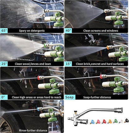 FENG PAI Foam Cannon Dual-Connector Accessory, Pressure Washer Double Tip Attachment for Soap Cannon with 7PCS Pressure Washer Sprayer Nozzles for Car Wash,1/4" Quick Connect, Without Foam Cannon