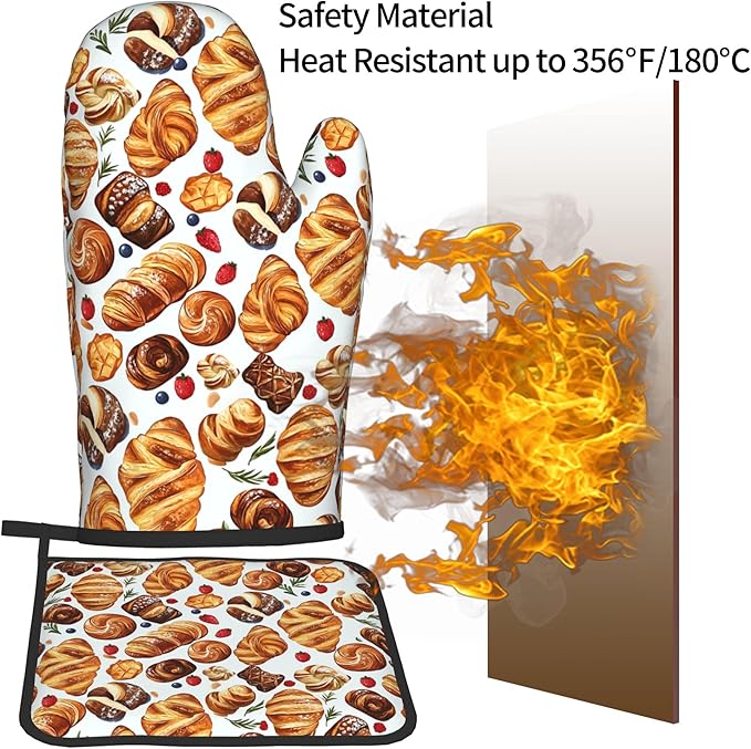 Oven Mitt and Pot Holders Sets - Food Oven Gloves Hot Pads Set of 2 Bread Kitchen Mitts for Cooking BBQ Baking Grilling
