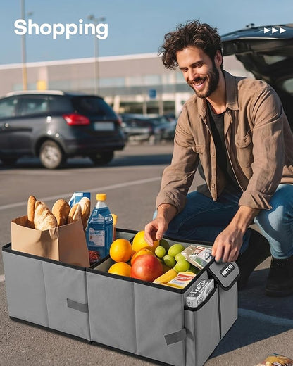 HOTOR Trunk Organizer for Car - Car Organizer, Foldable Trunk organizer for SUVs & Sedans, Sturdy Organization for Car Accessories, Tools, Sundries, Grey, 2 Compartments, 23.6"×14.2"×10.6"