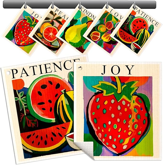 Miss Adola Swedish Dishcloths for Kitchen - 5 Pack Reusable Dish Cloths for Washing Dishes Absorbent Cute Funny Kitchen Towels Cleaning Sponge, Colorful Fruits