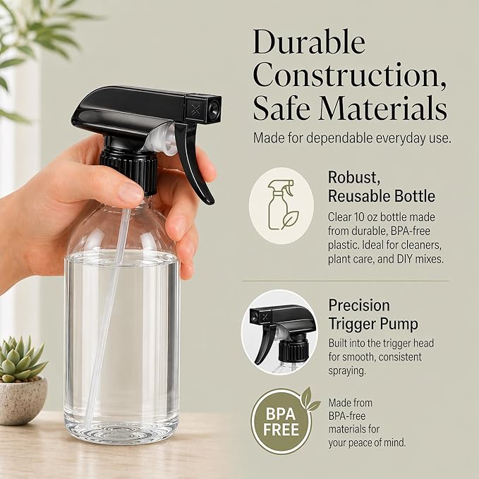 SUPER+ 2 Pack Plastic Spray Bottles 10 OZ – Leak Proof, Adjustable Nozzle, Empty Spray Bottles For Cleaning Solutions, Plants, Pet, Or Diy Spray Bottle