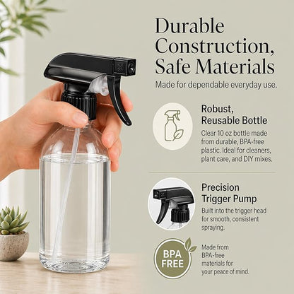 SUPER+ 2 Pack Plastic Spray Bottles 10 OZ – Leak Proof, Adjustable Nozzle, Empty Spray Bottles For Cleaning Solutions, Plants, Pet, Or Diy Spray Bottle
