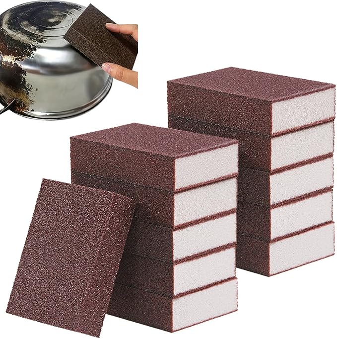 Magic Nano Carbide Cleaning Sponge, Emery Scrubber Brush for Rust Cleaning, Heavy Duty Carborundum Nanosponge for Pots, Pans, Tire, Bathroom, Kitchen & Outdoor (10Pcs)