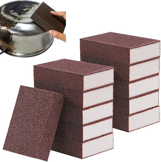 Magic Nano Carbide Cleaning Sponge, Emery Scrubber Brush for Rust Cleaning, Heavy Duty Carborundum Nanosponge for Pots, Pans, Tire, Bathroom, Kitchen & Outdoor (10Pcs)