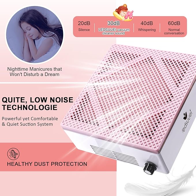 80W Nail Dust Collector LEDSUUEI: Super Powerful Dust Collector Nail Tech with Reusable Filter Adjustable Nail Vacuum Dust Collector Electric Dust Suction Machine for Acrylic Gel Nail Polishing
