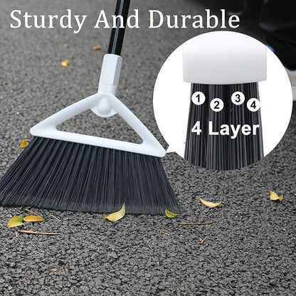 Heavy Duty Angle Broom 2 Pack - White Broom for Outdoor & Indoor, Garage, Driveway, Sidewalk, Kitchen & More, Long Handle