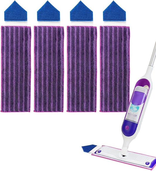 KEEPOW Reusable Power Mop Refills Pads Compatible with Swiffer PowerMop Pad with Scrubbing Pad Microfiber Power Mop Pads Refill for Spray Mop Washable Pads for Multi-Surface Floor Cleaning 4 Pack
