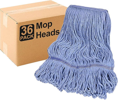 36 Pack Commercial Mop Head Replacement, Heavy Duty Mop Head Commercial Replacement for General and Floor Cleaning, Wet Industrial Blue Cotton Looped End String Head Refill (Blue)