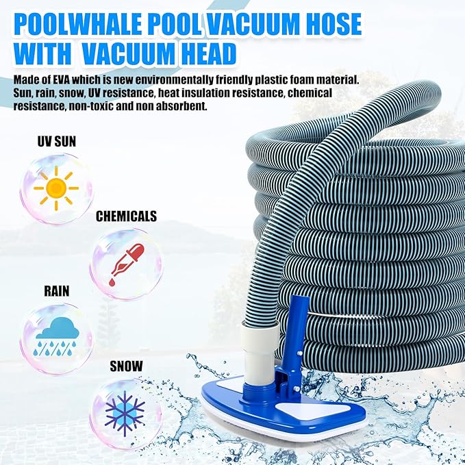 3 Pcs Pool Cleaning Kit Swimming Pool Vacuum Head Hoses 1-1/2" x 30ft with Swivel Wheel Vacuum Head and 14 '' Brush for Inground & Above Ground Pools Spas Ponds Cleaning Manual(Classic)