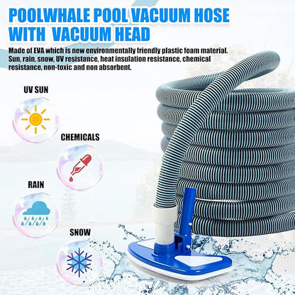 3 Pcs Pool Cleaning Kit Swimming Pool Vacuum Head Hoses 1-1/2" x 30ft with Swivel Wheel Vacuum Head and 14 '' Brush for Inground & Above Ground Pools Spas Ponds Cleaning Manual(Classic)
