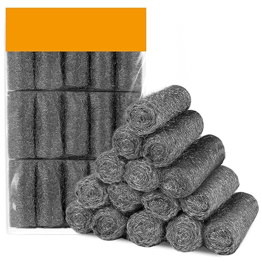 MAQIHAN Steel Wool Pads 00 15PCS - Mini Steel Wool Roll Glass Wood Fabric Metal Fine Polishing Chrome Glass Polishing Pads Wool Steelwool Mice Control Weep Hole Covers Walls Fill