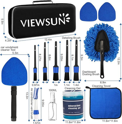 Windshield Cleaner Tool, 14Pcs Car Interior Cleaning Kit, Car Detailing Kit Interior Cleaner, Car Detailing Brushes, Car Cleaning Gel, Inside Cleaning Supplies Accessories for Women Men