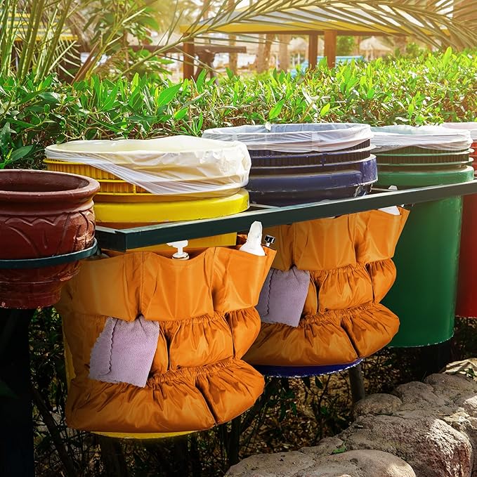 Frienda 4 Pcs Trash Can Caddy Bag Cleaning Caddy Bag for Garbage Bins Trash Holder Cart Garbage Bin Storage Organizer, Fits 32-50 Gallon Can, Janitorial Storage Cleaning Supplies (Yellow)