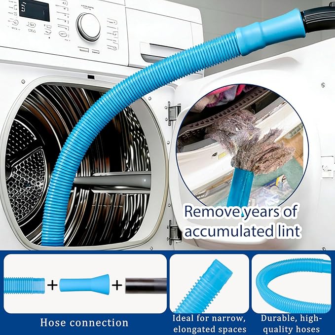 Dryer Vent Cleaner Kit,4 Pieces Dryer Lint Cleaner Vacuum Attachment & Brush Tool–Dryer Vent Cleaning Kit for Front Load,Dryer Lint Trap Cleaner with Hose,Dryer Vent Cleaner for Lint Removal (Blue)