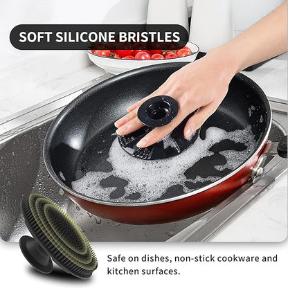 Silicone Sponge, BEAUTAIL Non-Scratch Scrub Sponges for Washing Dishes, Kitchen Fruit Vegetable Cleaning Brush, Long Lasting and Reusable Dishwashing Scrubber, Suction Up Hang Designed, 1 Pack, Black
