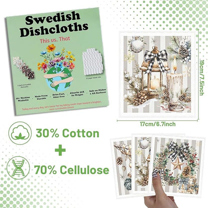 Christmas Swedish Dishcloths for Kitchen - 6PCS Vintage Merry Christmas Swedish Cloths for Washing Dishes, Xmas Reusable Dish Towels Gift, Holiday Washable Cleaning Sponge Quick Drying