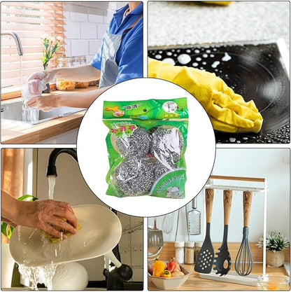 Dish Scrubber Ball - Steel Wire Cleaning Ball | Steel Sponges Scrubbers | Dishes Washing Scrubber Scrubber Ball | Steel Wool Scrubber Sponge for Removing Tough Dirt, Grease from Pots, Stovetops
