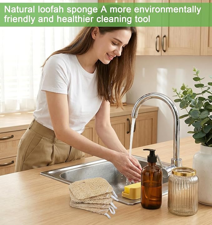 12 Pcs Natural Loofah Dish Sponge, Natural Loofah Dish Sponge, Loofahe's Kitchen Sponges, Scrub Clean