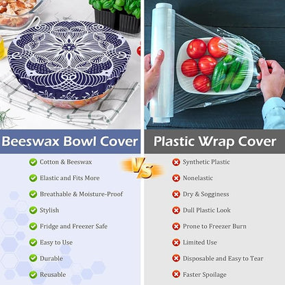 2 Large Reusable Beeswax Bowl Covers for Bread Proofing, 10/12 Inch Elastic Beeswax Wraps Cotton Cloth Sourdough Bowl Covers for Proofing Baskets, Mixer Bowls, Food Storage Containers