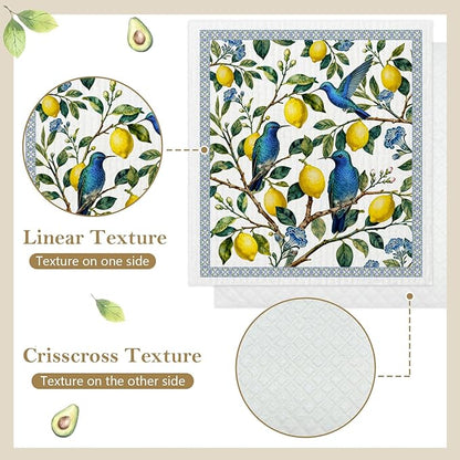 Mixed Blue Tiles Lemons Swedish Kitchen Dishcloths Dish Towels 6 Pack, Farmhouse Lemon Dish Towels, Swedish Dishcloth, Paper Towels Reusable, Dish Cloth Towel Cleaning Wipe for Home Kitchen