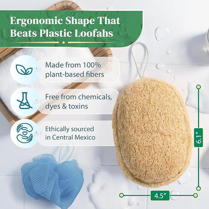 Natural Loofah Exfoliating Sponge (3 Pack) - Organic Loofah for Body - Biodegradable Shower Luffa - Natural Bath Sponges Loufa - Estropajos para el Cuerpo