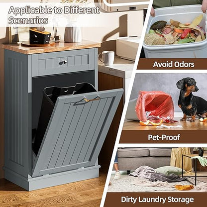 AHB 13 Gallons Tilt Out Trash Cabinet, Hidden Trash Can Cabinet Kitchen Wooden Tilt Out Pet Proof Hidden Trash Bin for Kitchen Living Room, Blue