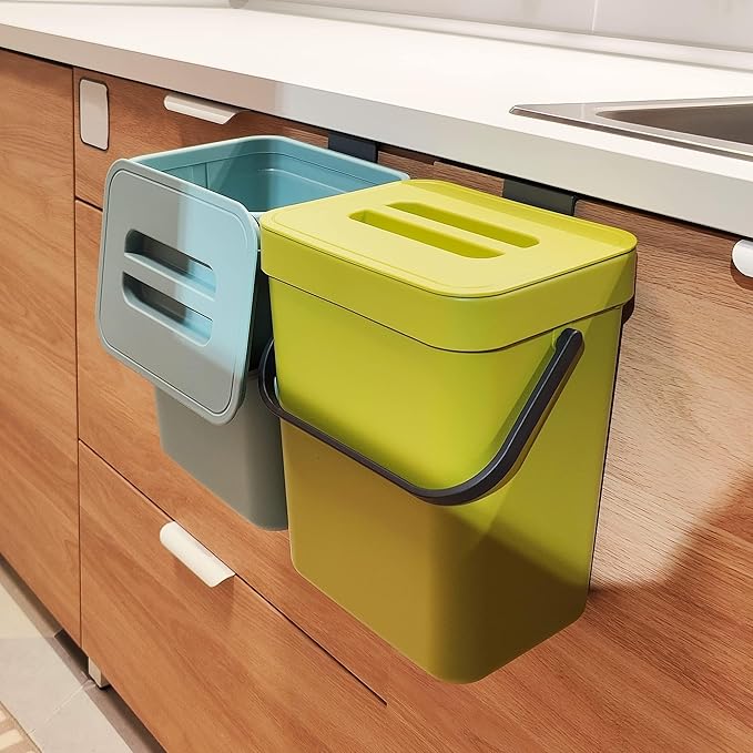stonespace Small Kitchen Trash Can with Lid, Compost Bin Indoor Kitchen Sealed, Under Sink Trash Can, 5 L/1.3 Gallon Plastic Trash Bin, Green