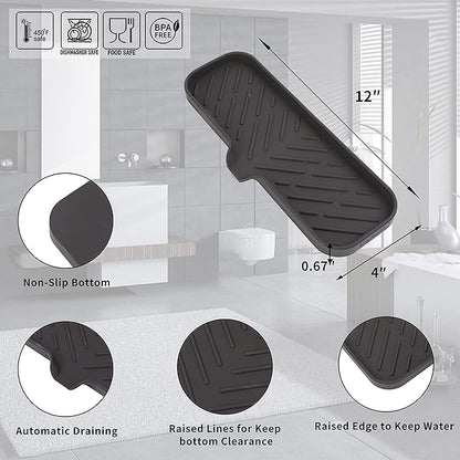 MicoYang Silicone Bathroom Soap Dishes with Drain Spout-Bathroom and Kitchen Sink Organizer,Sponge Holder,Dish Soap Tray,Perfect for Dispenser,Scrubber,Bottle,Cup on Sink or Counter-Coffee 12"×4"