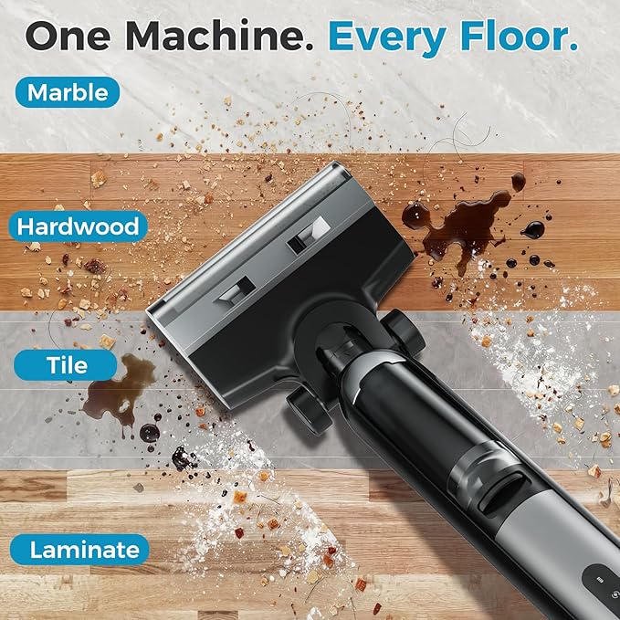 Wet Dry Vacuum Cleaner, Cordless Floor Washer, Vacuum and Mop All in One with Auto Self-Cleaning, Dual Water Tank & Tangle-Free Brush Design, Dual-Edge Cleaning, Up to 35-Minute Runtime