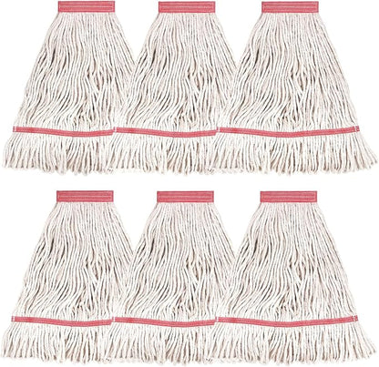 MATTHEW CLEANING Heavy Duty Mop Head Commercial Replacement for General and Floor Cleaning, Wet Industrial Blue Cotton Looped End String Head Refill (Pack of 6) White