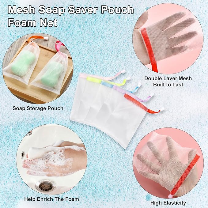 Soap Saver Bag, 10PCS Exfoliating Soap Pouch, Soap Bags for Soap Bars, Mesh Soap Bags with Drawstring Body Facial Cleaning
