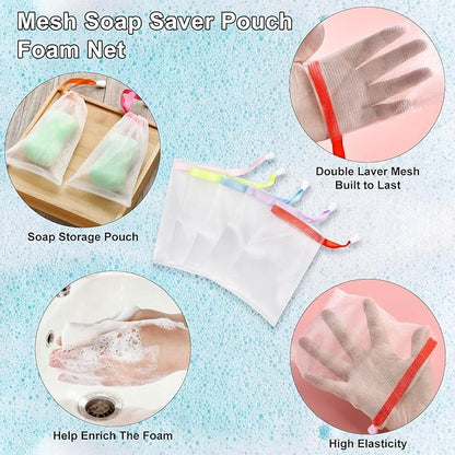 Soap Saver Bag, 10PCS Exfoliating Soap Pouch, Soap Bags for Soap Bars, Mesh Soap Bags with Drawstring Body Facial Cleaning