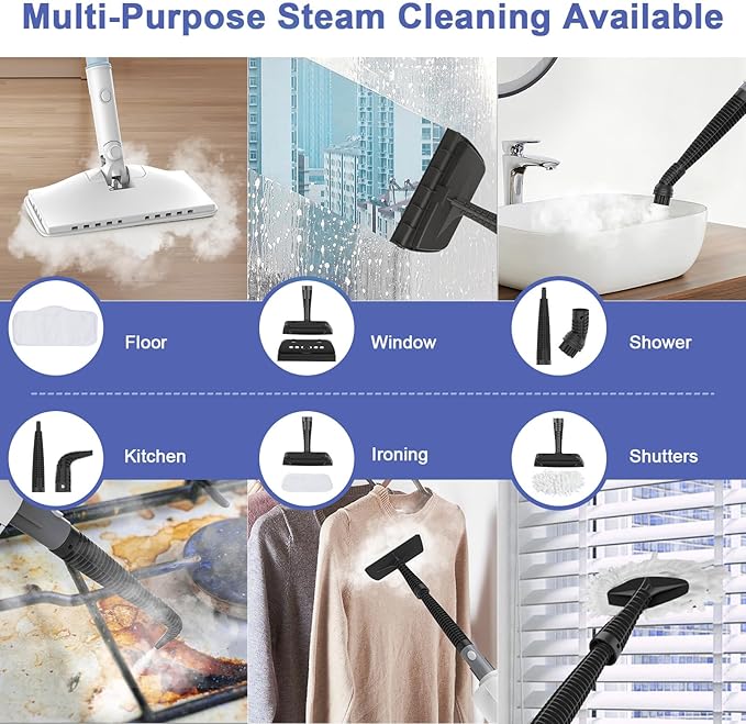 6-in-1 Steam Mop, 1200W Rotated Steam Cleaner for Home, 2 Modes, 400ML Removable Tank, 23FT Power Cord, 2 Pads, Multi-Surface Steamer for Hard Floor, Laminate Floor, Tiles Cleaning (Light Blue)
