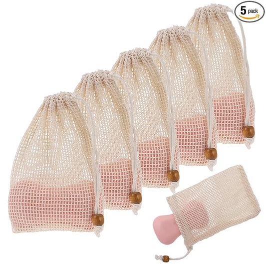 5 Pack Soap Exfoliating Bag Natural Sisal Soap Saver Bag Pouch Natural Soaps Saver Bar Bags with Drawstring for Exfoliating Foaming and Drying Soaps Holder