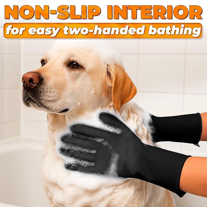 Dog Hair Removal Products – Cat & Dog Shampoo Gloves with 3000 Soft Bristles, 2-in-1 Dog Bath Gloves 11.6", Durable Silicone, Saves Shampoo | Massage, Grooming & Clean Wet or Dry, Every Breed (Black)