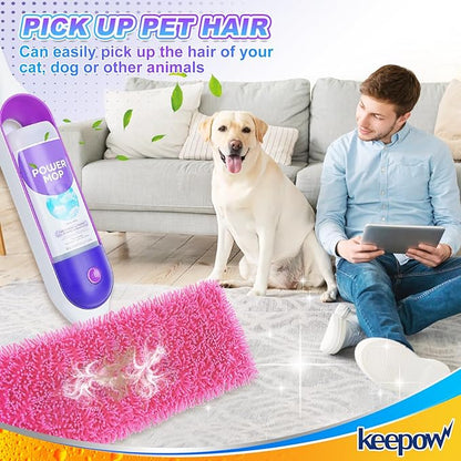 KEEPOW Reusable Mop Pads Compatible with Swiffer PowerMop, Wood Floor Pads Microfiber Mop Replacement Refills Machine Washable for All Floor Surfaces 2 Pack
