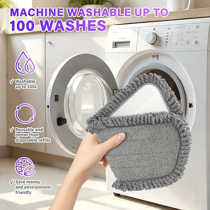 16.5 inch Mop Pads Refills, 3 Pack Microfiber Reusable Replacement Mop Pads Flat Replacements Heads for Wet Or Dry Floor Cleaning and Scrubbing, Grey Tassel
