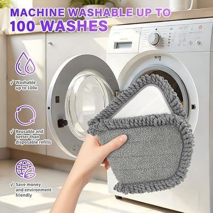 16.5 inch Mop Pads Refills, 3 Pack Microfiber Reusable Replacement Mop Pads Flat Replacements Heads for Wet Or Dry Floor Cleaning and Scrubbing, Grey Tassel