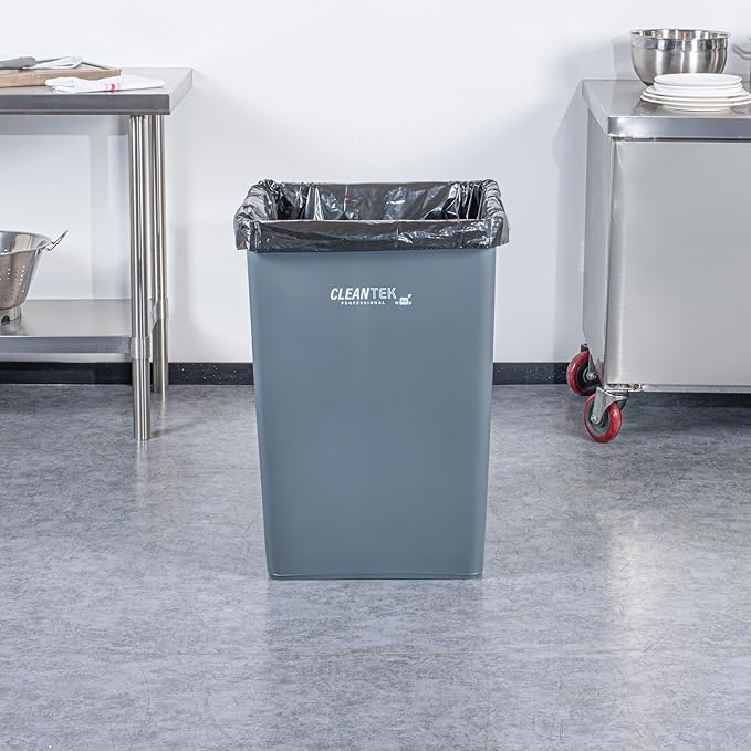 Restaurantware-Clean Tek Professional 35 Gallon Trash Can, 1 Square Waste Basket - Space Saving, Heavy-Duty, Gray Plastic Garbage Bin, For Commercial Space, Office, Store, Restaurant, And More