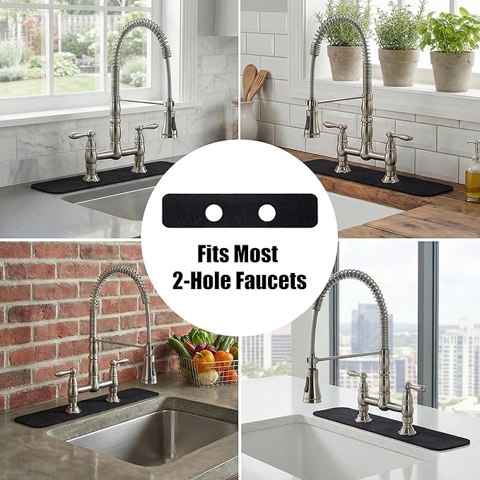 Faucet Mat for Kitchen Sink 2 Holes: 23.5’’Lx4.5’’W Splash Guard Fits 8 Inch Widespread Farmhouse Vintage Bathroom Dual Handle Faucet - Cuttable Counter Protector Drip Catcher for Irregular Sink