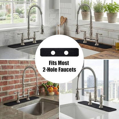 Faucet Mat for Kitchen Sink 2 Holes: 23.5’’Lx4.5’’W Splash Guard Fits 8 Inch Widespread Farmhouse Vintage Bathroom Dual Handle Faucet - Cuttable Counter Protector Drip Catcher for Irregular Sink