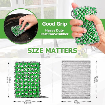 Cast Iron Scrubber,Easily Removes Stains, Protects Coatings, with Bamboo Fiber Cloth & Pan Scraper, Ideal for Cast Iron Pans, Dutch Roast Pans