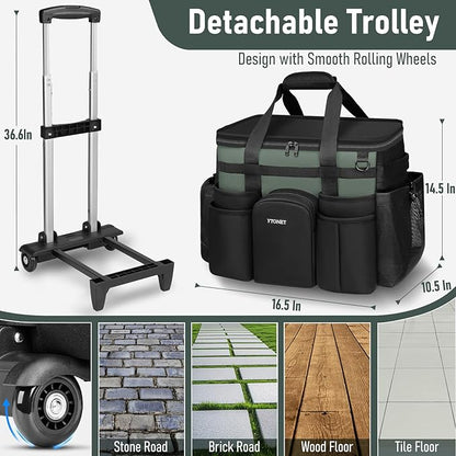 Ytonet XXL Cleaning Caddy with Wheels, Large Rolling Cleaning Caddy Bag with Detachable Trolley for Housekeepers, Water Resistant Cleaner Supplies Organizer with Wheels for Kitchen, Tool Organizer
