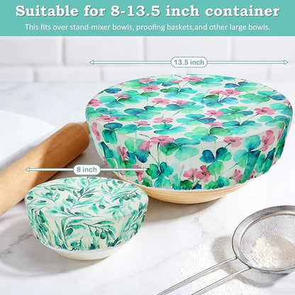 2 Large Reusable Beeswax Bowl Covers for Bread Proofing, 10/12 Inch Elastic Beeswax Wraps Cotton Cloth Sourdough Bowl Covers for Proofing Baskets, Mixer Bowls, Food Storage Containers