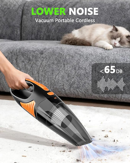 Handheld Vacuum Cordless, Rechargeable Car Vacuum Cleaner with Multiple Attachments, Portable Hand Held Vacuum Suction Power, Mini Vacuum for Car, Home, Pet Hair, Office, Desk, Keyboards Black Orange