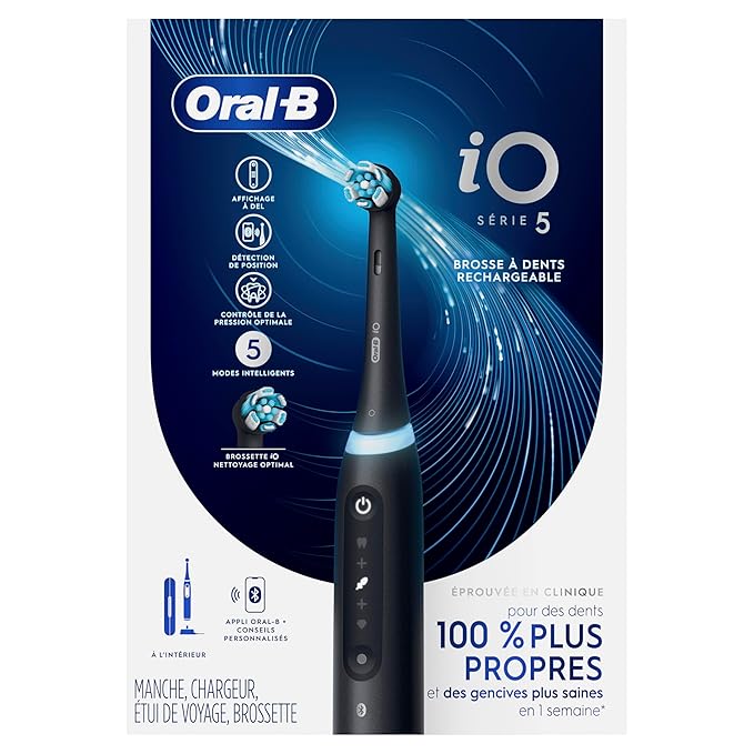 Oral-B Rechargeable Electric Toothbrush, iO5 Customizable Clean, 5 Cleaning Modes, Visual Pressure Sensor to Protect Gums, Travel Case, Black