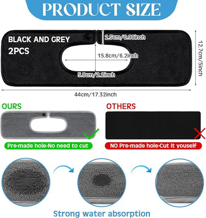 Teenyyou 2 Pcs Faucet Mat for Kitchen Sink Splash Guard for Kitchen Sink Faucet Dish Drying Mat for Bathroom Sponge Holder (Gray and Black,1 Oval Hole)