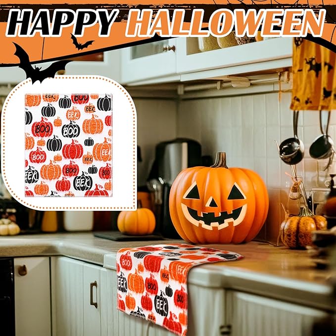 Mindsoft 36 Pcs Halloween Reusable Paper Towels Rolls Washable Bulk Halloween Boo Ghost Pumpkin Kitchen Dish Towels Paperless Reusable Cloth Cotton Napkins with Cardboard for Kitchen Bathroom