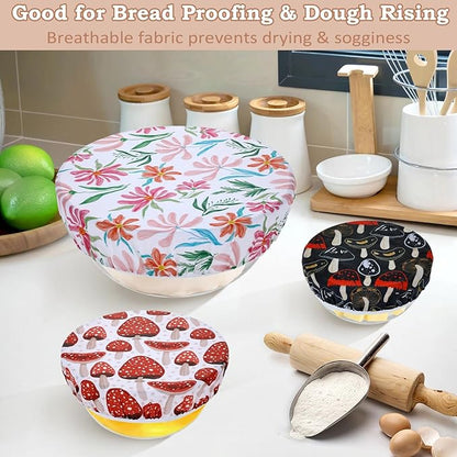 5-Size Reusable Beeswax Bowl Covers for Bread Proofing, Cotton Cloth Flexible Beeswax Wraps for Food Storage(Mushroom)